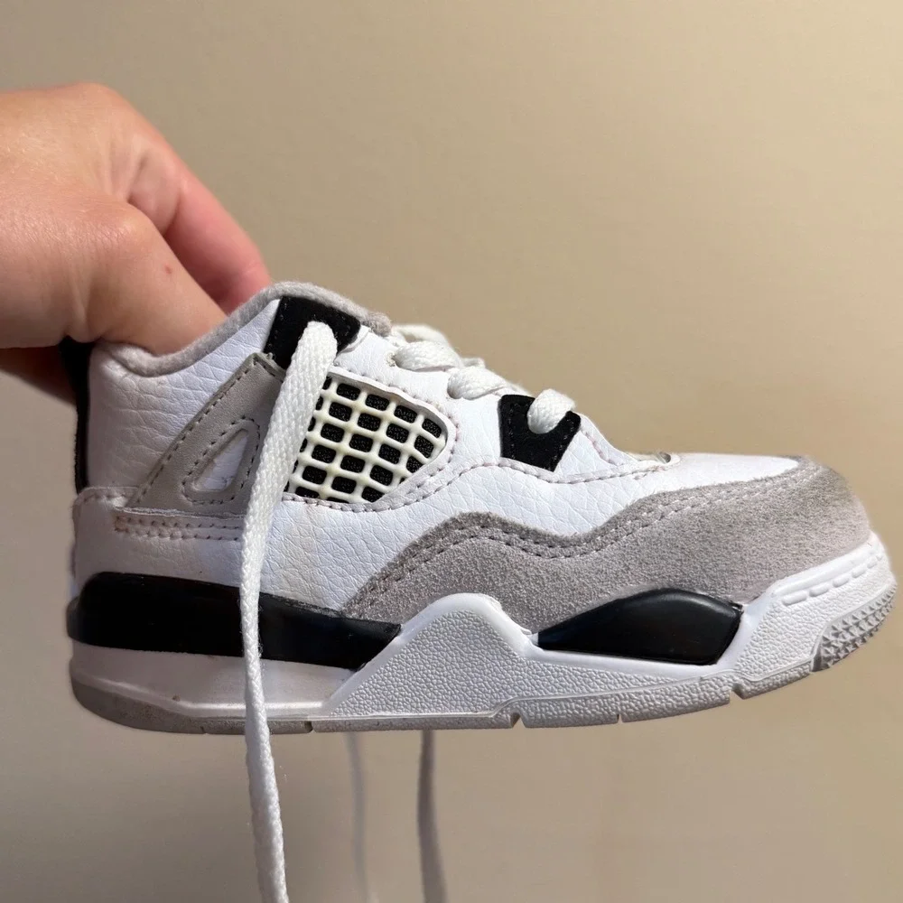 Jordan 4 Retro Military Black Toddler Sneakers White Grey BQ7670-111 Size 7C